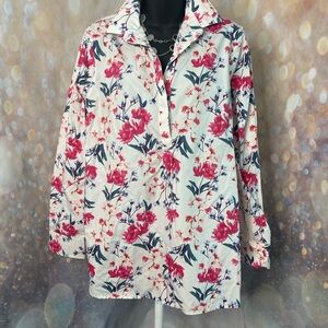 Lands' End Floral Shirt - Pink and Green